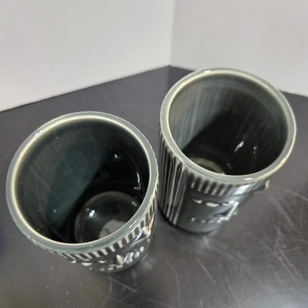 2 Ikea Tiki Bar Ceramic Tumblers by Maria Vinka Frekvens Mugs Glasses Gray 5